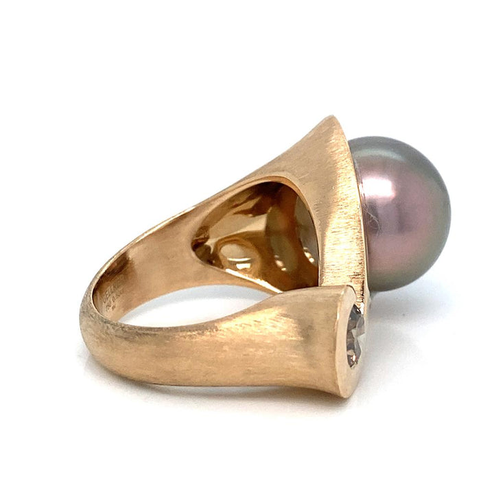 Gellner 13mm Pearl 0.51 CT Fancy Brown Diamond 18K Rose Gold Ring