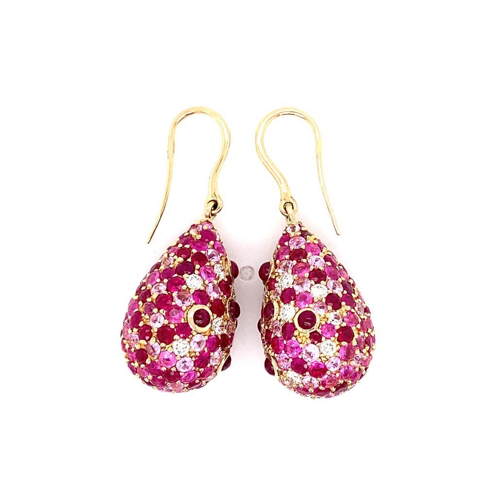 Ruby & Sapphire Drop Earrings in 18k Yellow Gold