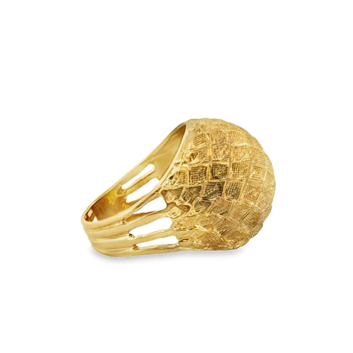 18K Yellow Gold Textured Dome Ring – 16.5mm Top