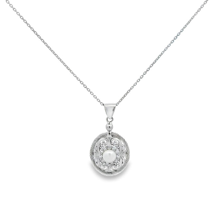 14K White Gold Pearl and Diamond Pendant Necklace – 23”