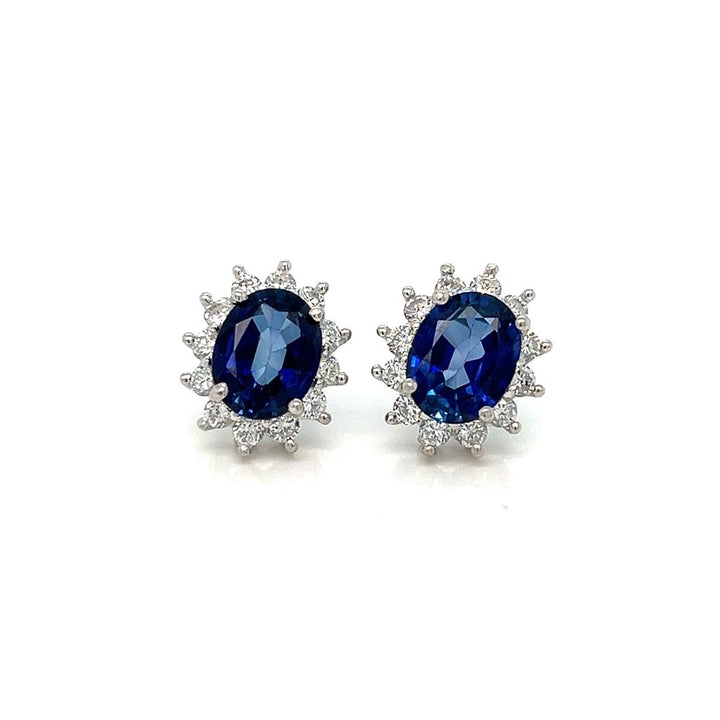 3.50 CTW Oval Sapphire 0.65 CTW Diamond 14K White Gold Earrings