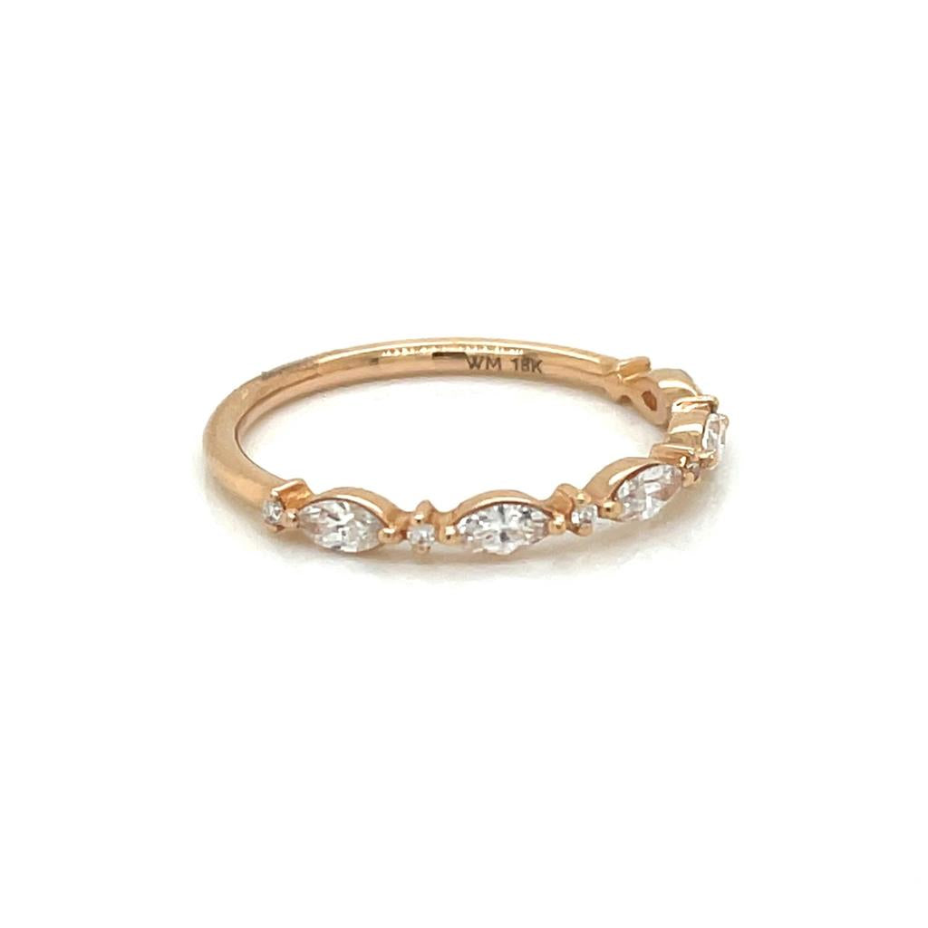 0.38 CTW Marquise 0.03 CTW Round Diamonds 14K Rose Gold Wedding Band