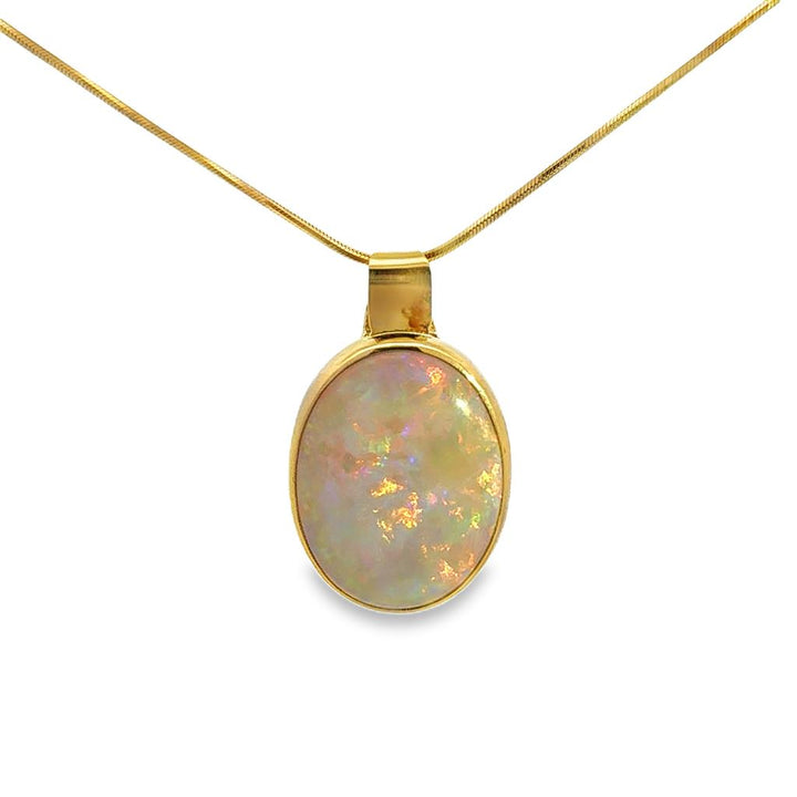 Large Oval Opal 14K Yellow Gold Pendant Necklace
