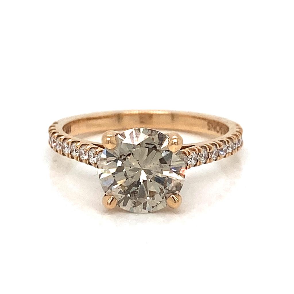 Classic Four Prong Semi-Mount Solitaire Diamond 18K Gold Micro Pave Engagement Ring