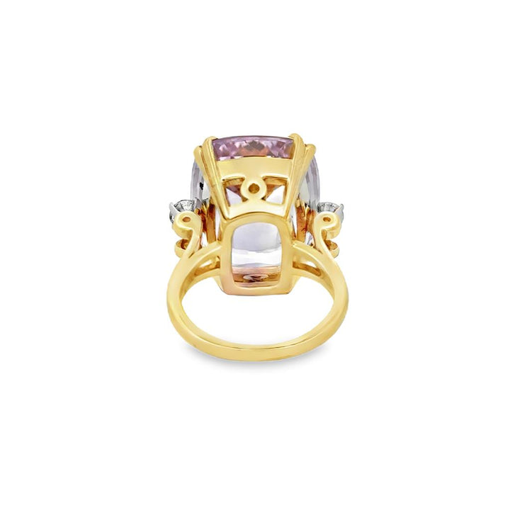 Pre-Owned 0.30 CTW Diamond & Light Pink Kunzite 18K Yellow Gold Ornate Ring