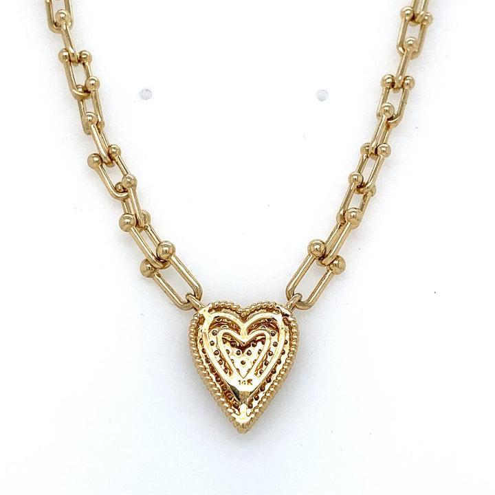 14K Yellow Gold Diamond Heart Chain Necklace