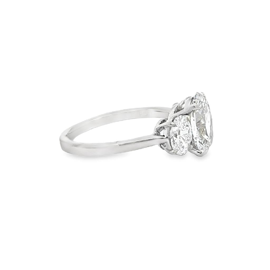 3.14 CTW Diamond Platinum Three-Stone Oval Engagement Ring