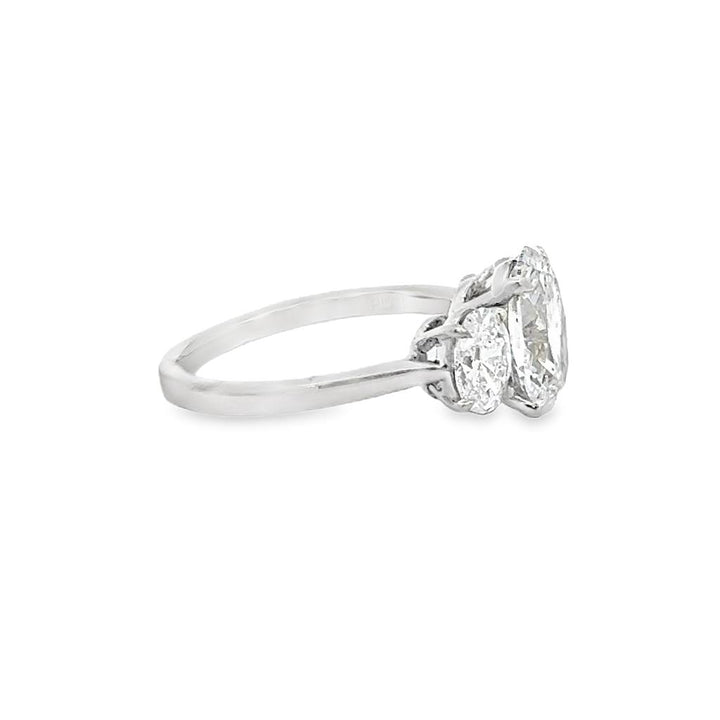 3.14 CTW Diamond Platinum Three-Stone Oval Engagement Ring