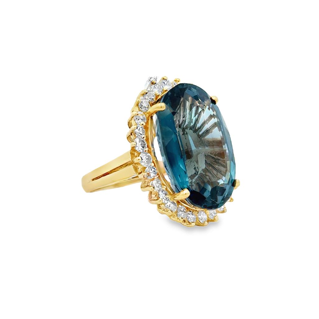 Pre-Owned 1.50 CTW Diamond & Blue Topaz 14K Yellow Gold Oval Cocktail Ring