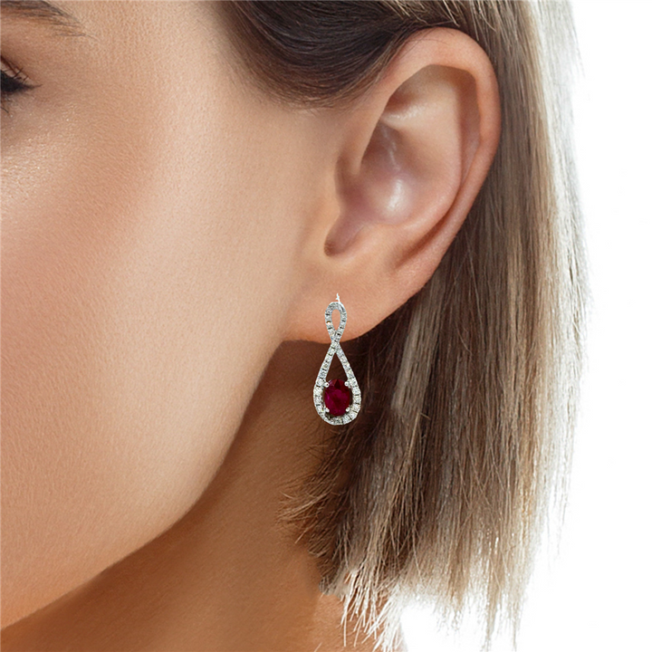 0.76 CTW Ruby & 0.33 CTW Diamond 14K White Gold Teardrop-Infinity Drop Earrings
