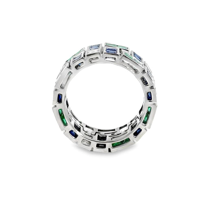 Masterpiece 5.49 CTW Emerald, Blue Sapphire & Diamond French-Cut Eternity Ring – Platinum