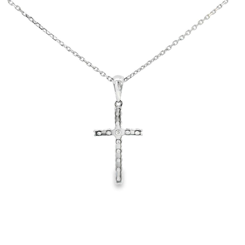 0.23 CTW Diamond 18K White Gold Cross Pendant Necklace