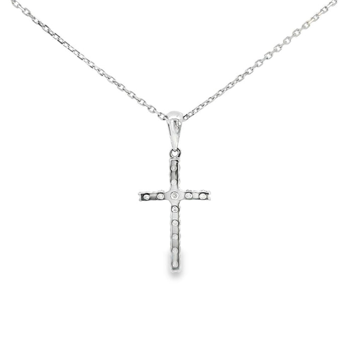 0.23 CTW Diamond 18K White Gold Cross Pendant Necklace