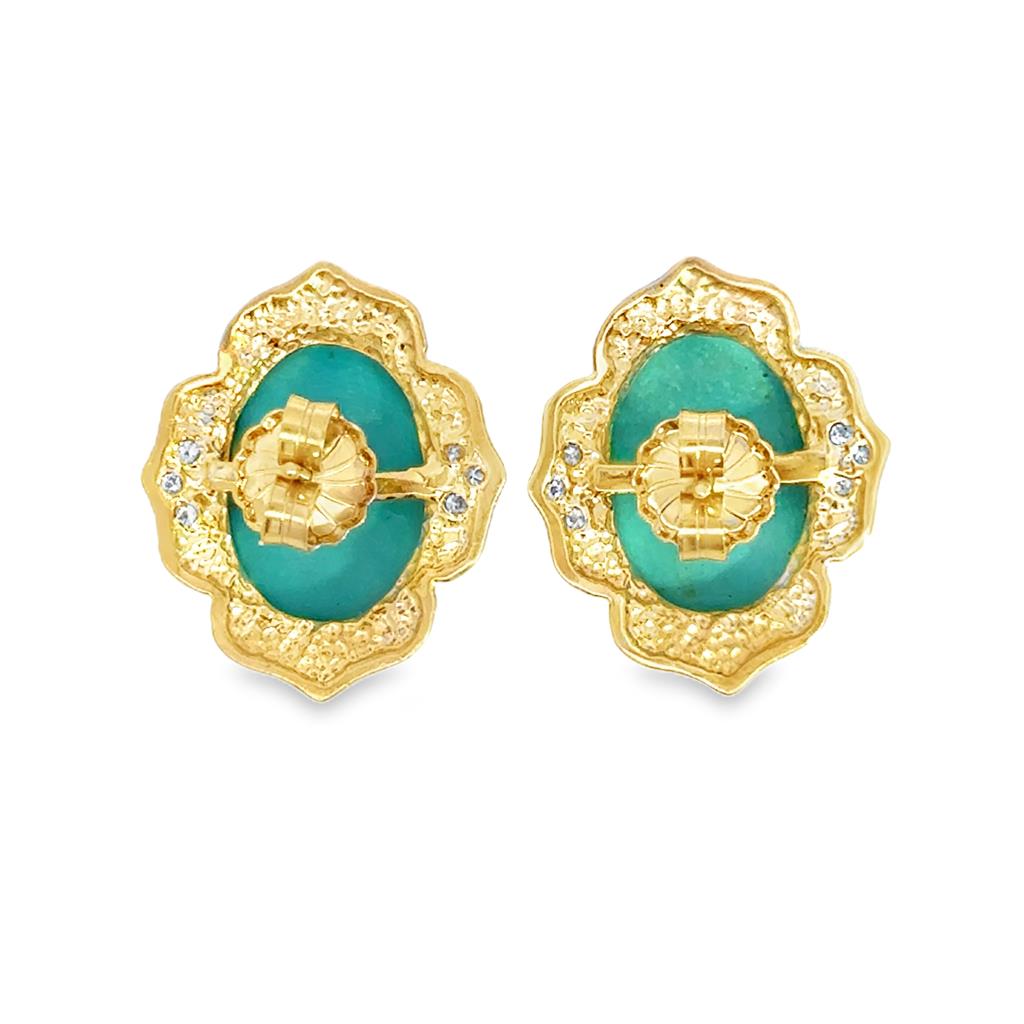 0.06 CTW Diamond Turquoise 14K Yellow Gold Stud Earrings