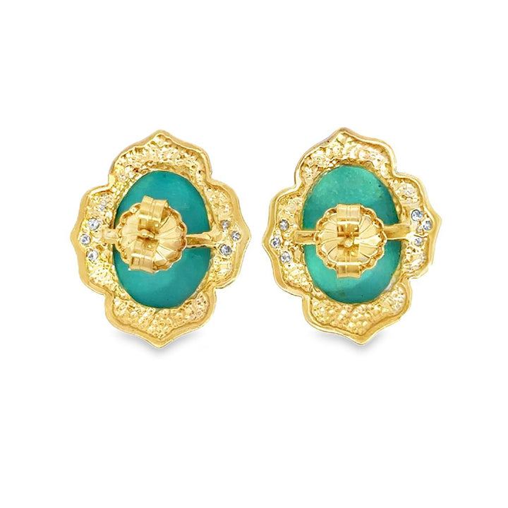 0.06 CTW Diamond Turquoise 14K Yellow Gold Stud Earrings