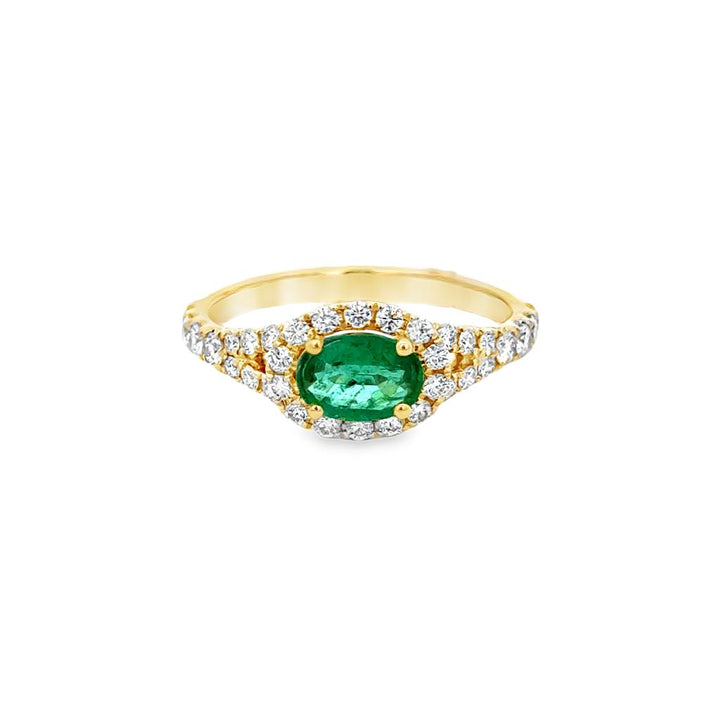 0.56 CT Oval Emerald & 0.55 CTW Diamond Halo Ring in 14K Yellow Gold