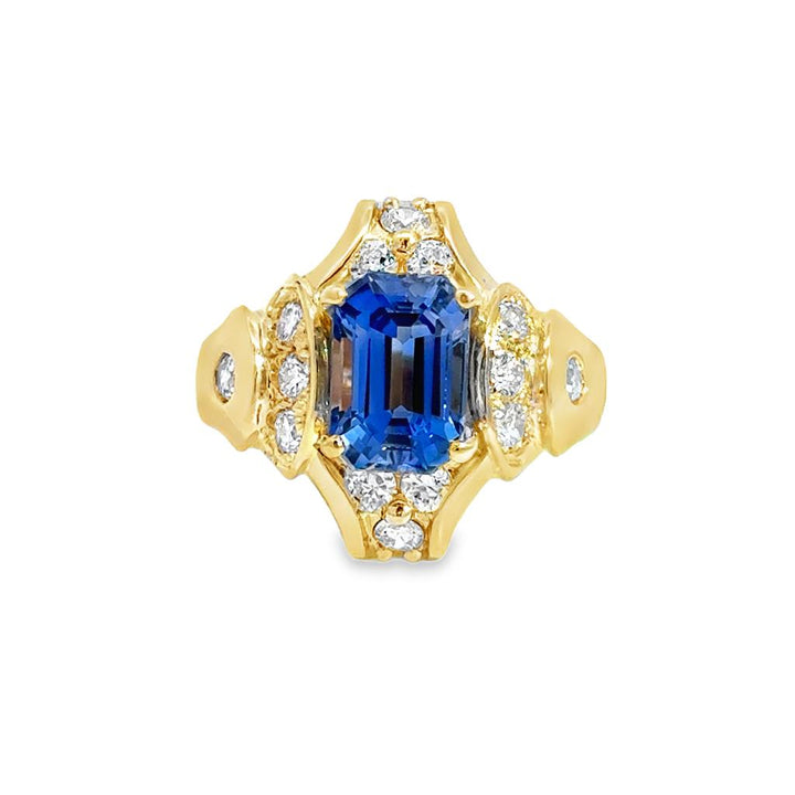 3.69 CT Sapphire & 0.80 CTW Diamond 18K Yellow Gold Octagonal Ring - GIA