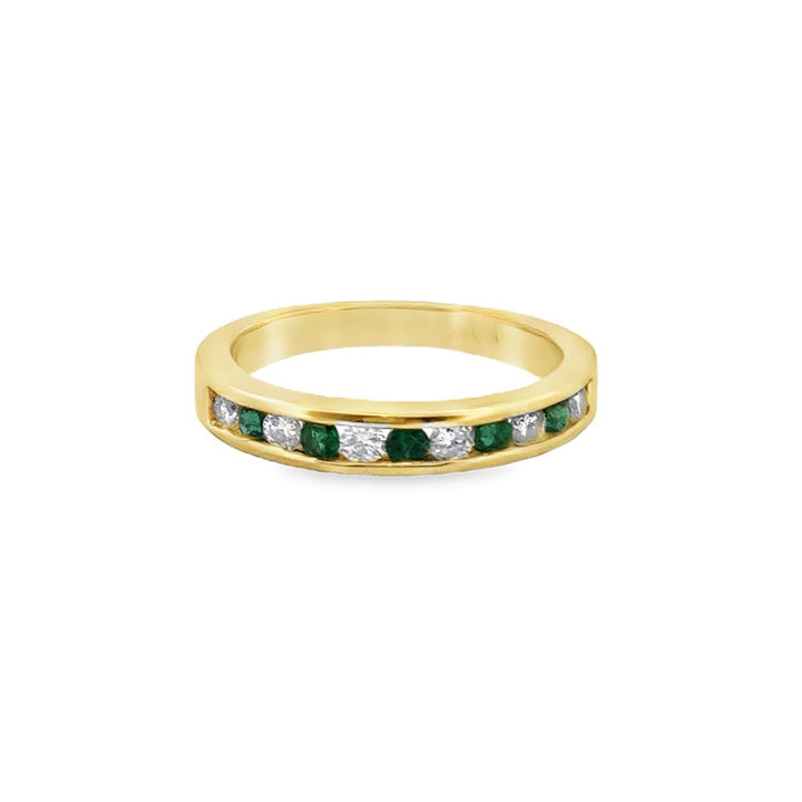0.18 CTW Diamond & Emerald 18K Yellow Gold Channel Set Band – 3mm