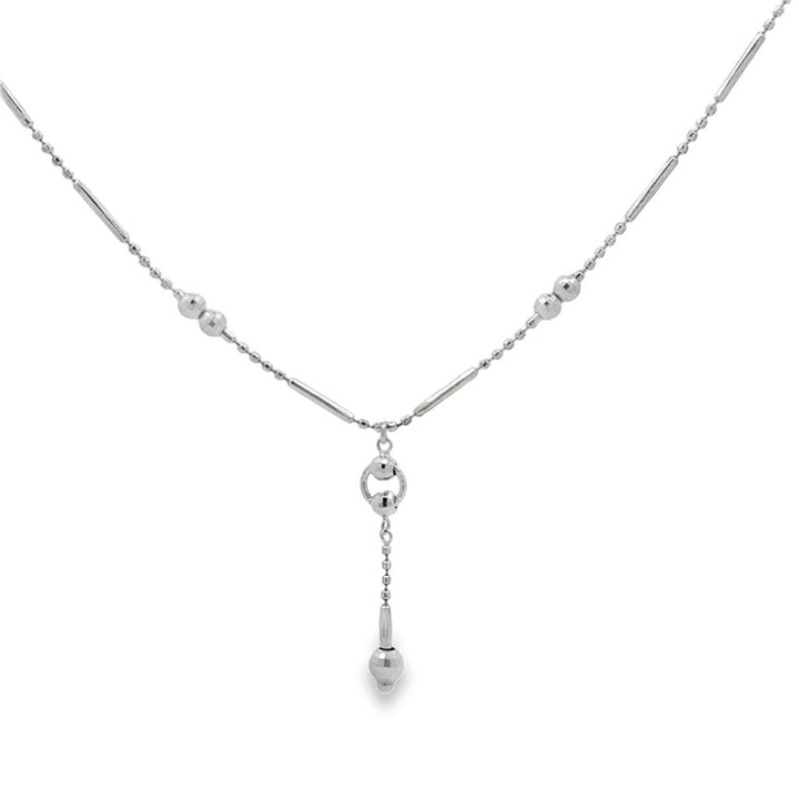 18K White Gold Beaded Chain Necklace with Drop Pendant, 16" Long