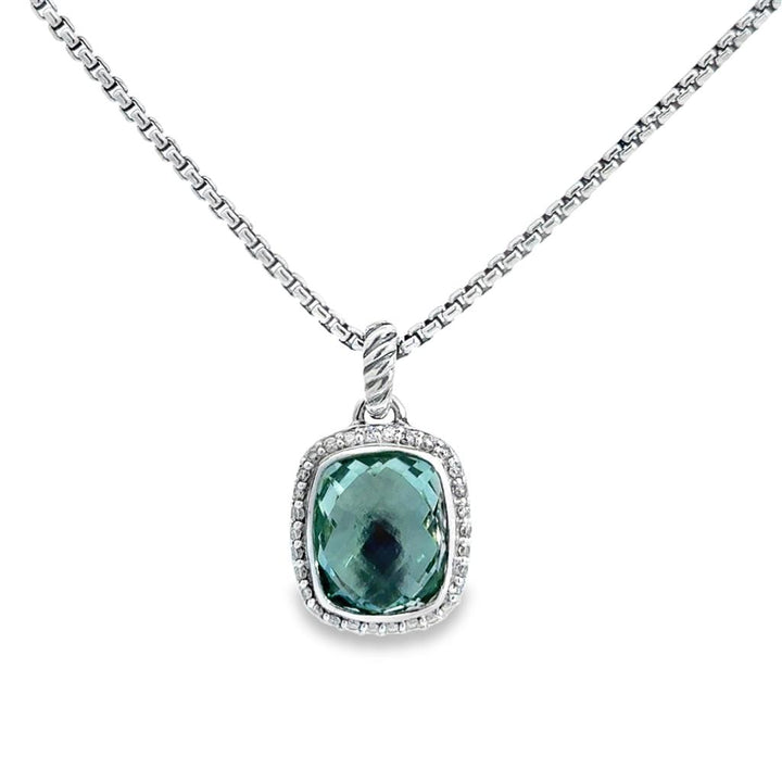 David Yurman Greenish Blue Quartz & Diamond Sterling Silver Necklace