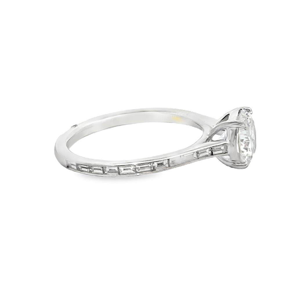 Straight Baguette Engagement Semi-Mount 18K White Gold Ring