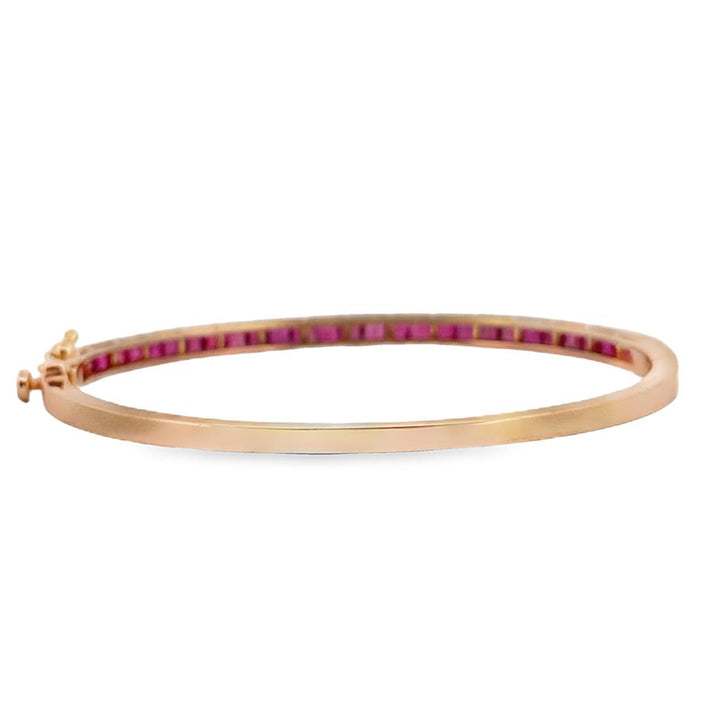 Princess Cut Ruby 14K Yellow Gold Bangle Bracelet – 3.5mm