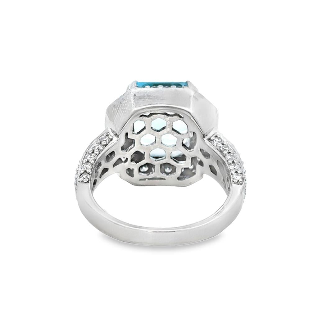 4.10 CTW Aquamarine & 0.72 CTW Diamond 18K White Gold Statement Ring