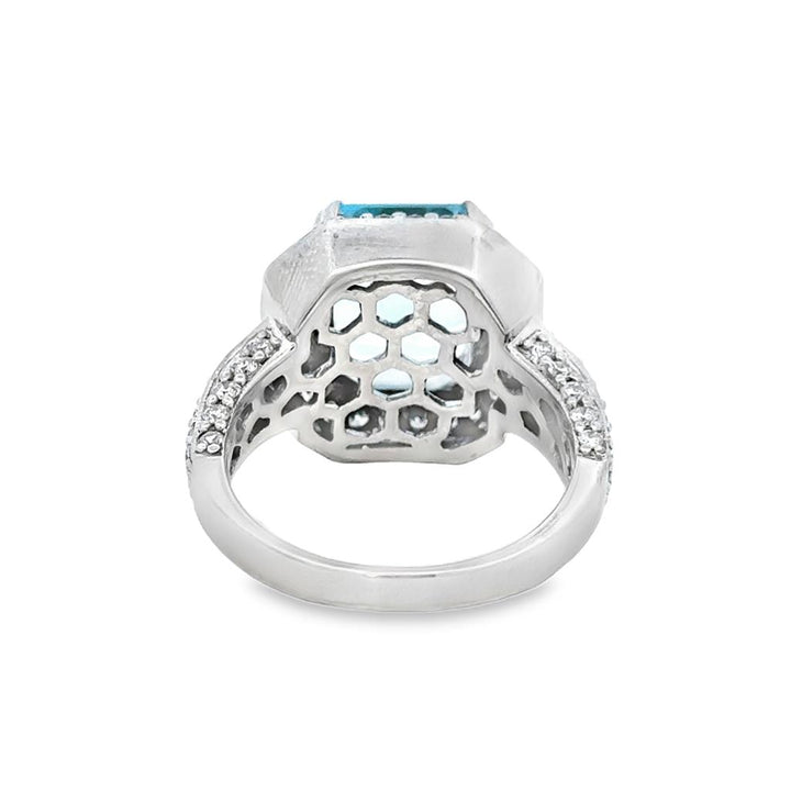4.10 CTW Aquamarine & 0.72 CTW Diamond 18K White Gold Statement Ring
