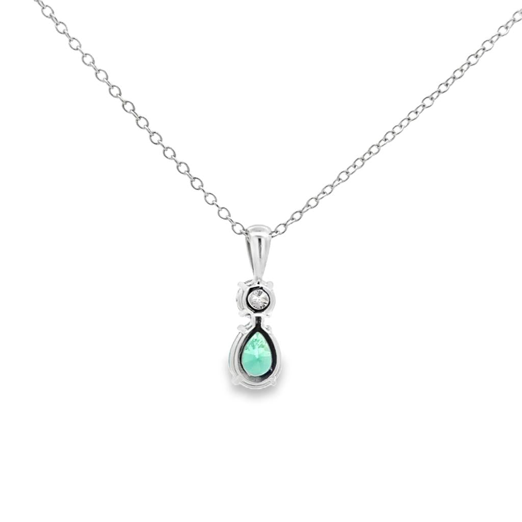 1.01 CT Pear Emerald & 0.40 CT Diamond 14K White Gold Pendant Necklace