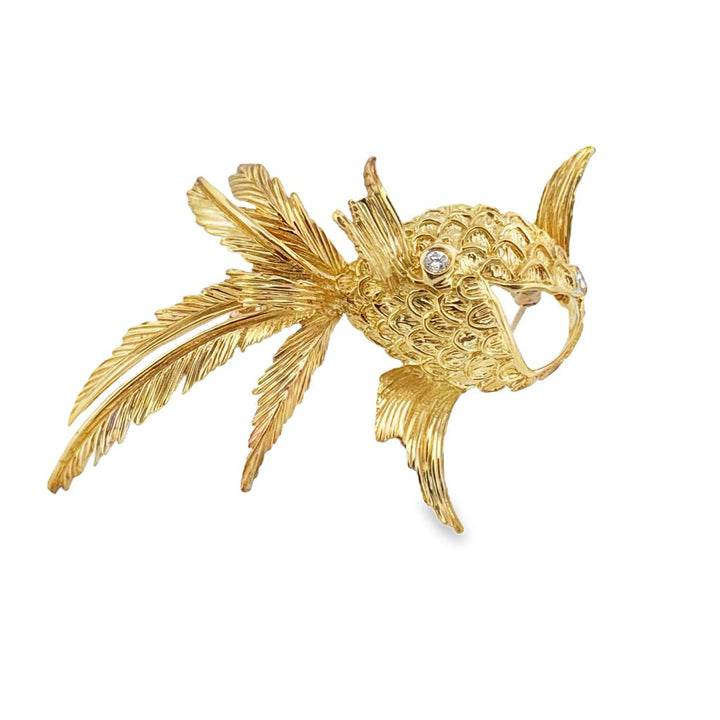 Henry Dunay 0.12 CTW Diamond Eye Abstract Fish Brooch in 18K Yellow Gold