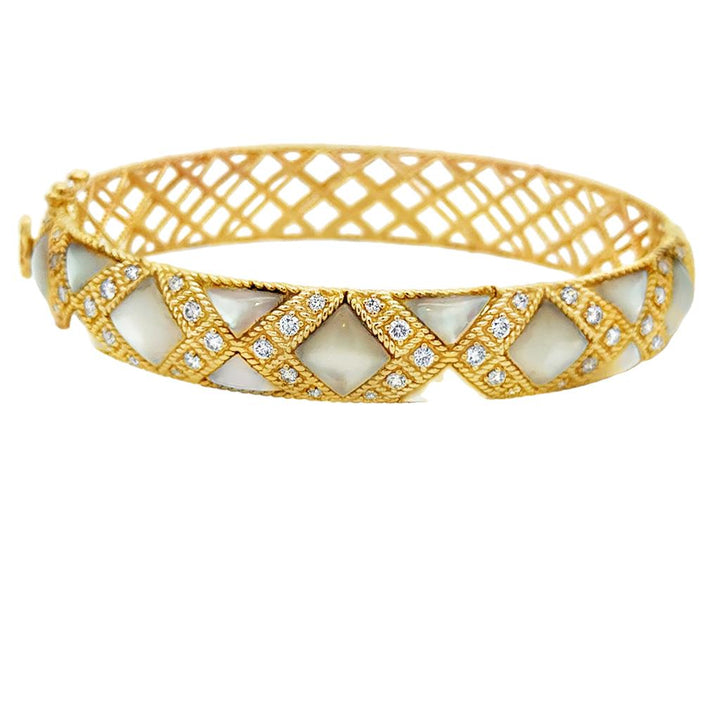 1.25 CTW Diamond Mother of Pearl 14K Yellow Gold Bangle Bracelet