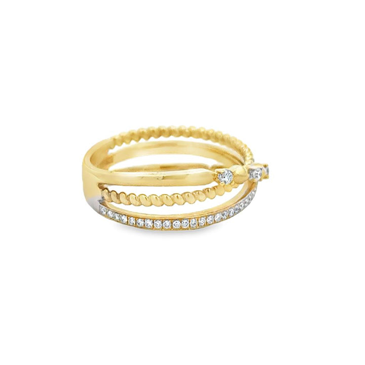 0.15 CTW Diamond 14K Yellow Gold Bead Set Crossover Ring