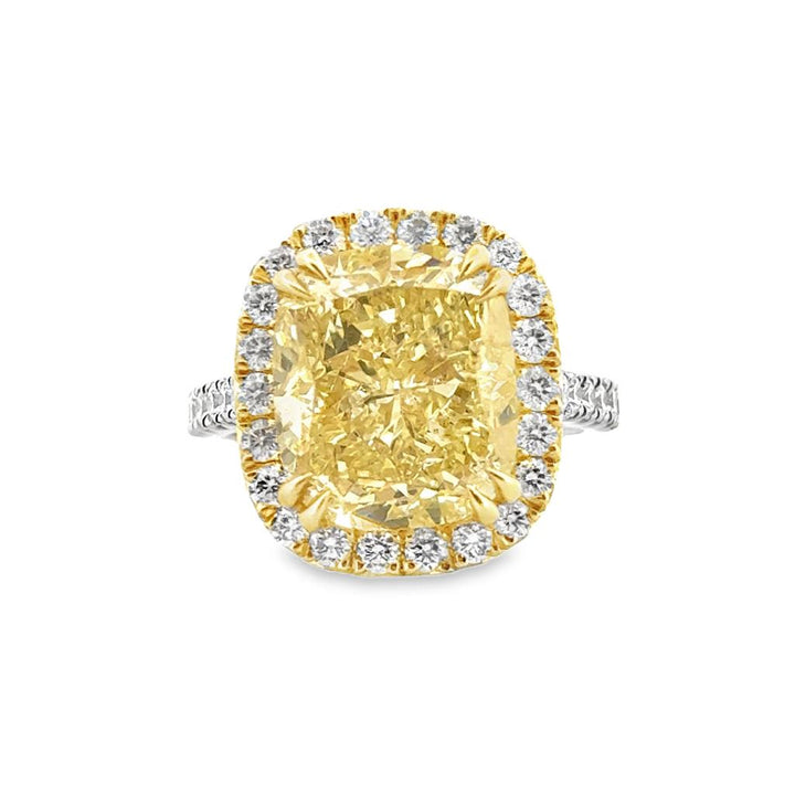 10.09 CT Cushion-Cut Fancy Yellow Diamond Ring SI1 in Platinum