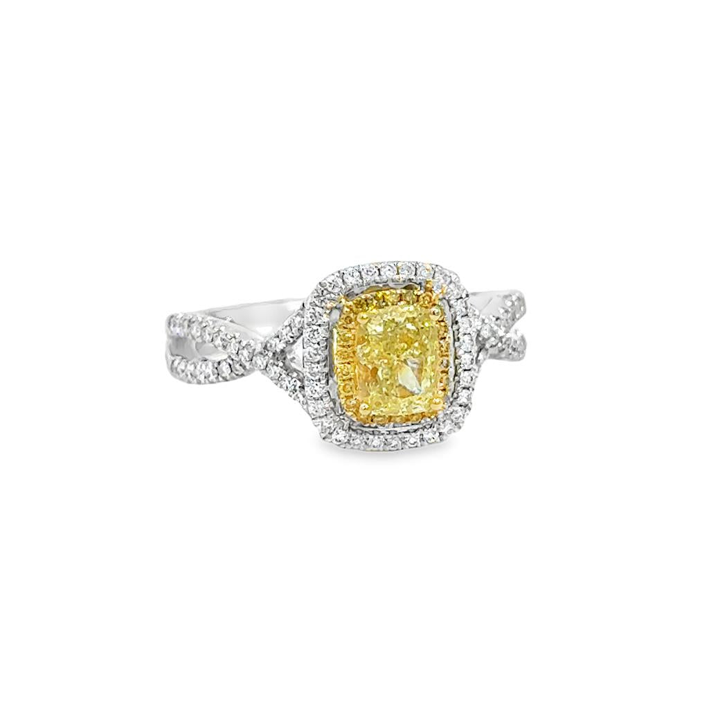 0.90 CT Yellow Diamond & 0.33 CTW Diamond Engagement Ring