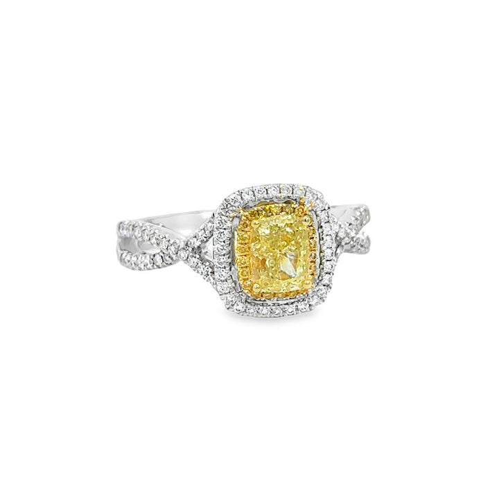 0.90 CT Yellow Diamond & 0.33 CTW Diamond Engagement Ring