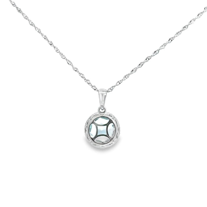 1.30 CT Aquamarine & 0.08 CTW Diamond Halo 14K White Gold Pendant Necklace