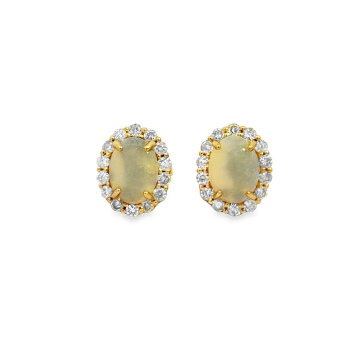 1.44 CTW Opal & 0.52 CTW Diamond Halo 14K Yellow Gold Oval Stud Earrings