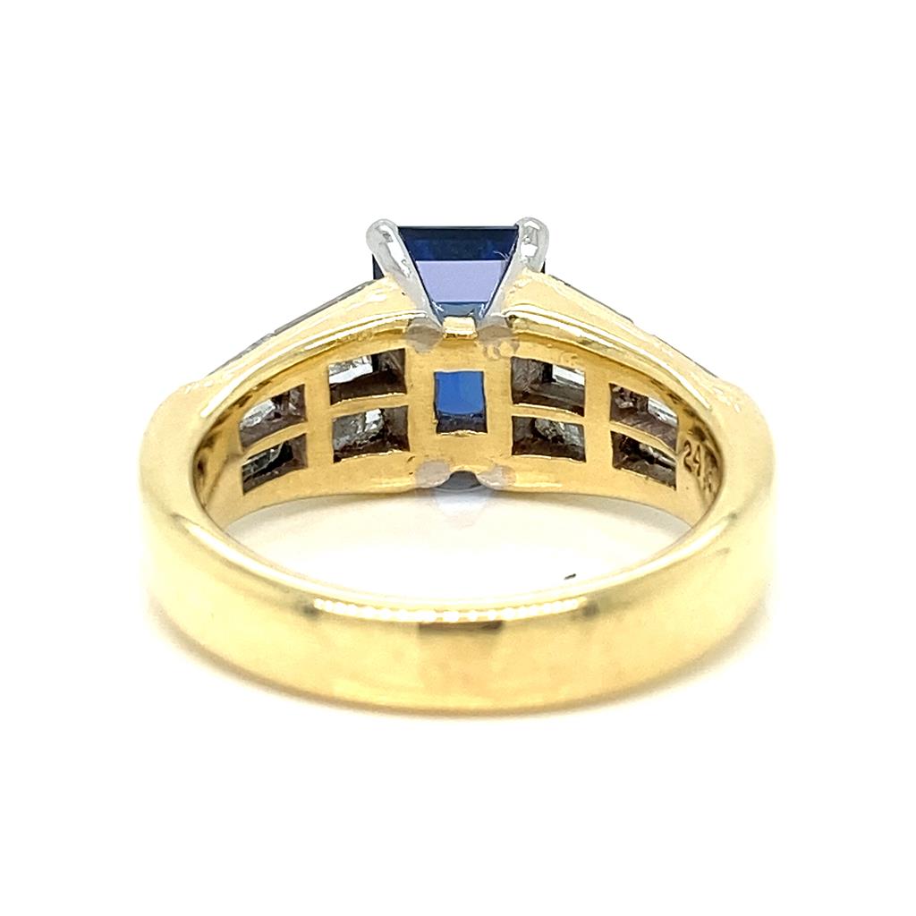1.97ct Emerald Cut Sapphire Ring with 1.20ct Baguette Diamonds