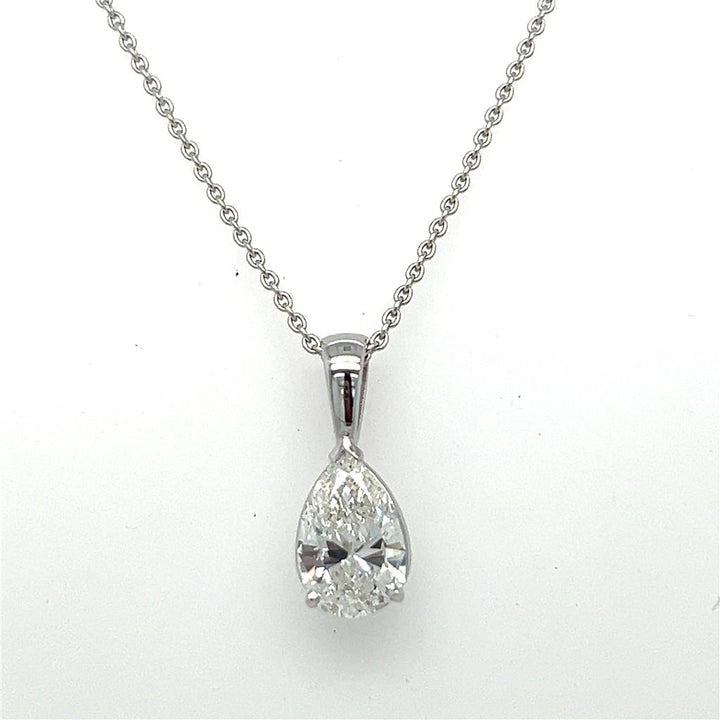 1.51 CT Pear Shape H Color SI1 Clarity Diamond 14K White Gold Pendant Necklace