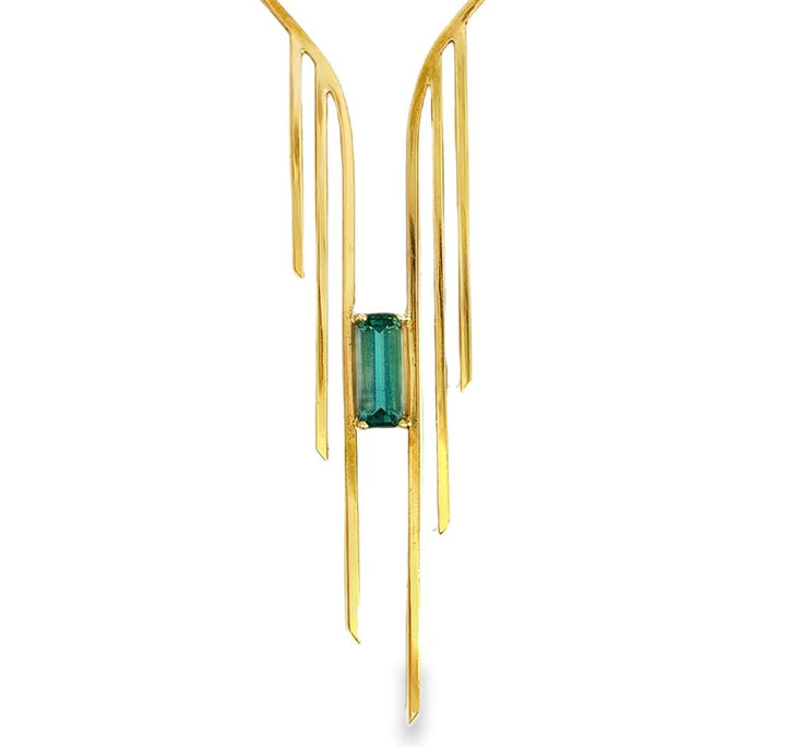 14K Yellow Gold Statement Necklace with 3.05ct Indicolite Tourmaline
