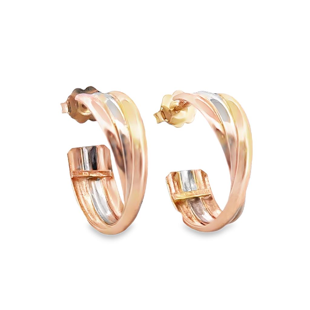 18K Tri-Gold Hoop Earrings with Post Backs, 20mm