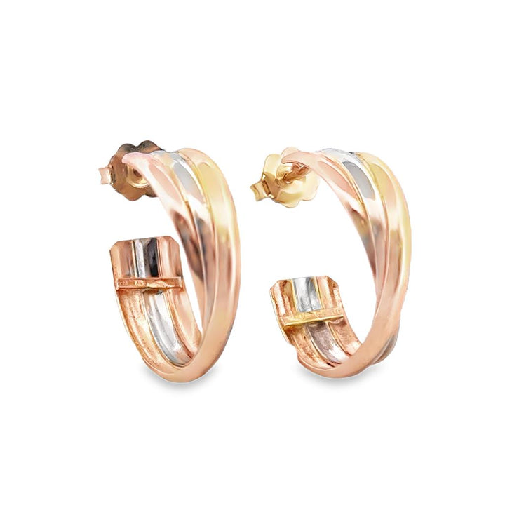 18K Tri-Gold Hoop Earrings with Post Backs, 20mm