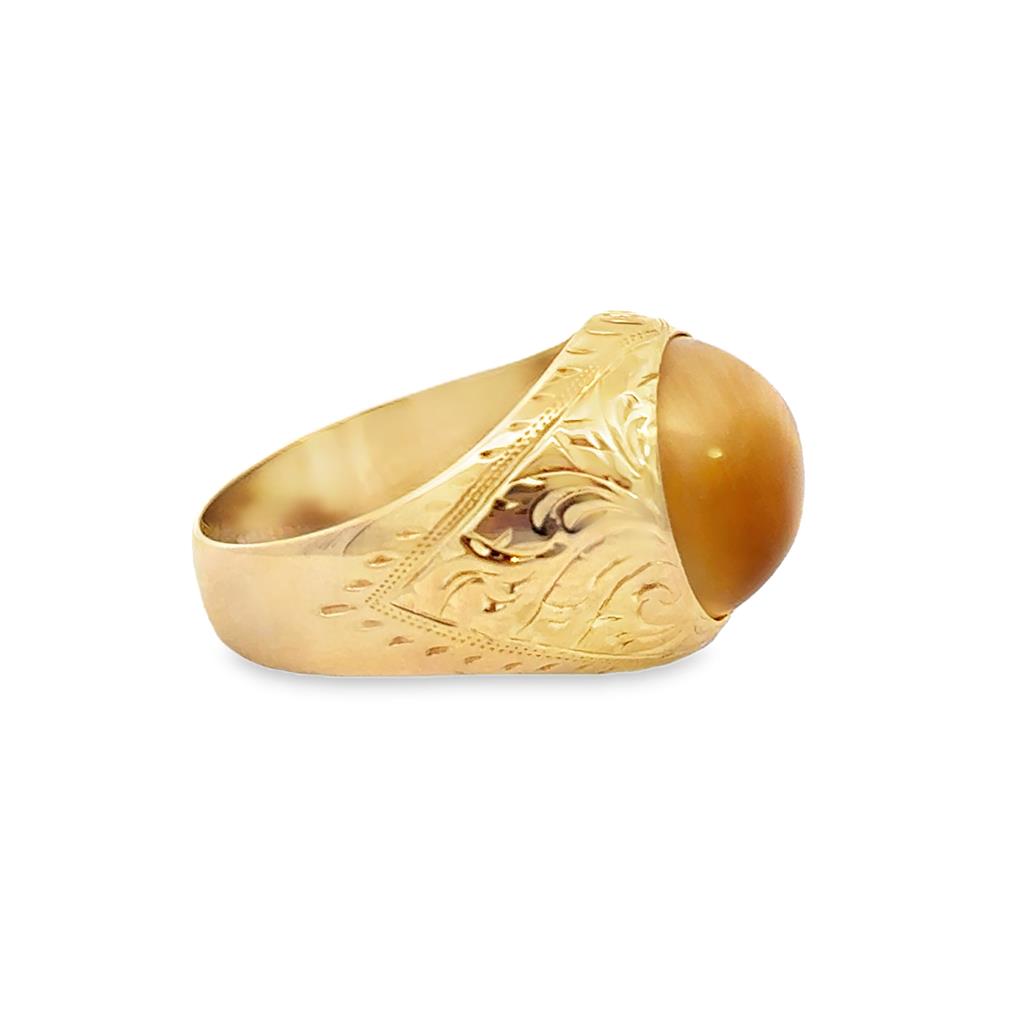 Tiger’s Eye 18K Yellow Gold Engraved Signet Ring