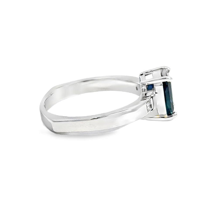 1.59CT Blue Sapphire & Diamond Ring in 14K White Gold