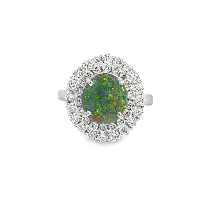 1.81 CT Australian Black Opal & 1.01 CTW Diamond Double Halo Platinum Ring