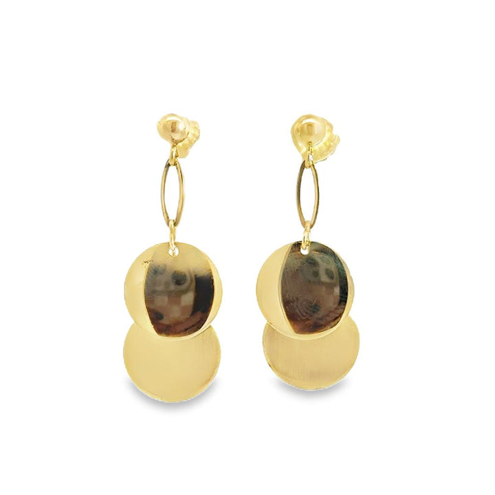 14K Yellow Gold Drop Disc Earrings