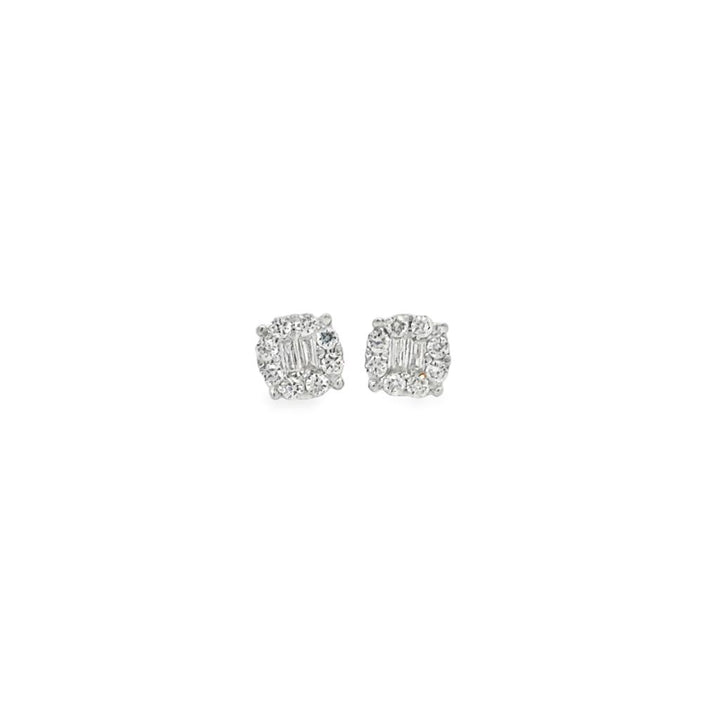 0.21 CTW Diamond Mosaic Halo Stud Earrings 18K White Gold