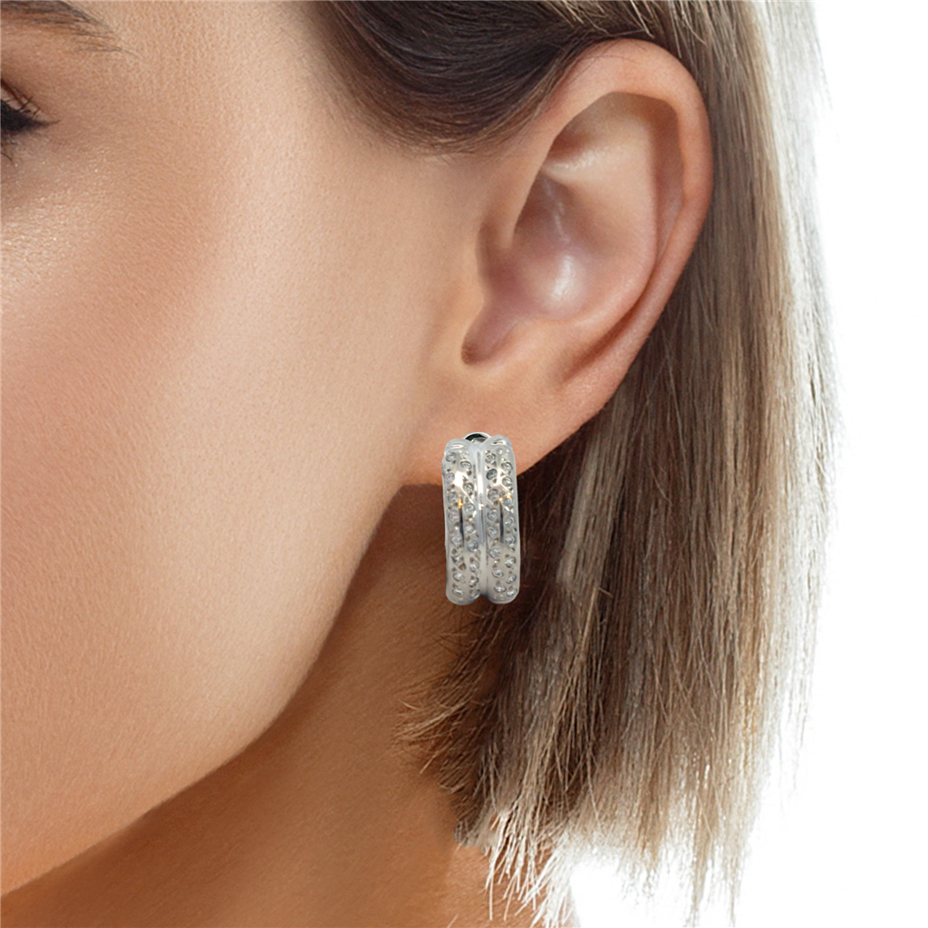 0.60 CTW Diamond 14K White Gold Double Row Hoop Earrings