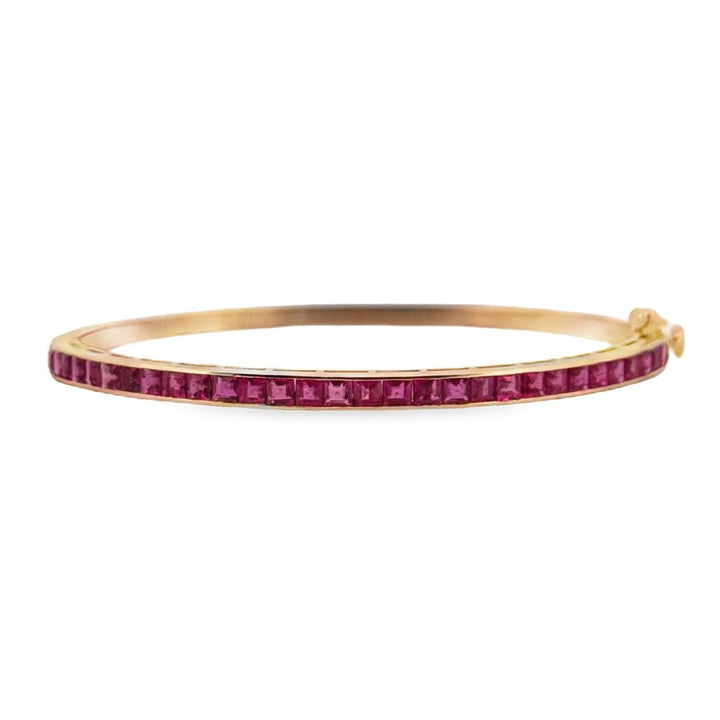 Princess Cut Ruby 14K Yellow Gold Bangle Bracelet – 3.5mm
