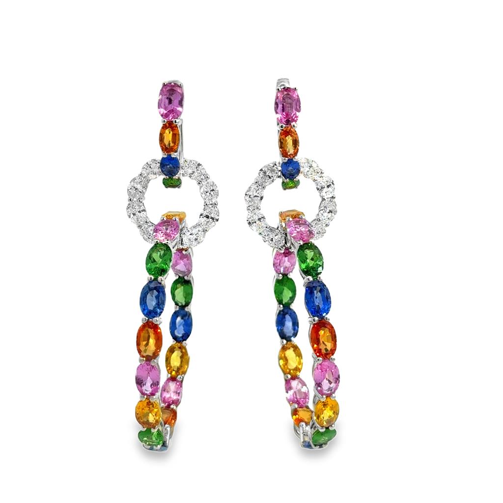 Robert Procop 22.11 CTW Multi-Color Sapphire, Tsavorite & Diamond American Glamour Triple Hoop Earrings